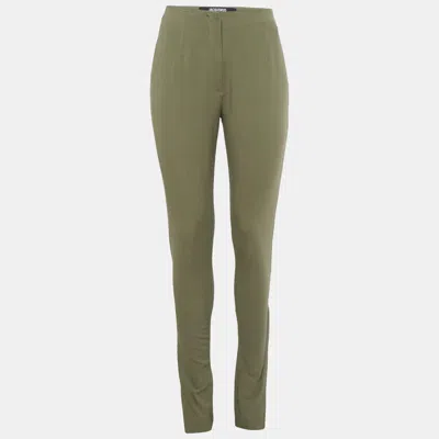 Jacquemus Green Linen Blend Skinny Trousers M In Multi