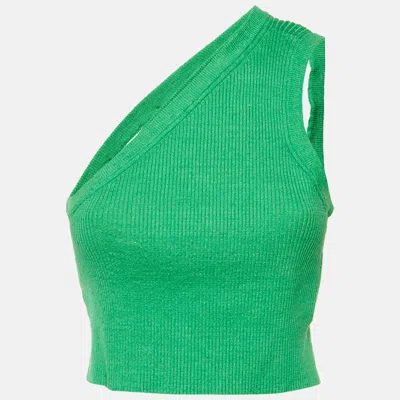 Jacquemus Green Linen Rib Knit One Shoulder Cropped Top