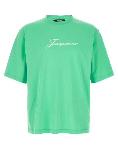 JACQUEMUS MEN GREEN LOGO CREW NECK T-SHIRT, M LUXURY T-SHIRTS FOR MEN DARVEYS