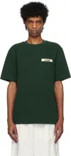Jacquemus Mens Le Tshirt Gros Grain Brand-patch Regular-fit Cotton-jersey T-shirt Dark Green In 590 Dark Green