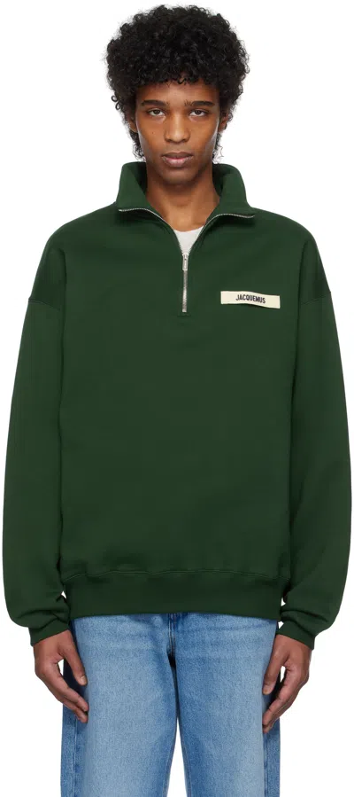 JACQUEMUS GREEN 'THE GROS GRAIN ZIPPED-ROLLNECK' SWEATSHIRT