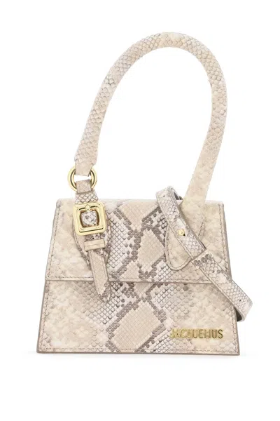 Jacquemus Grey Boucle Loop Handbag With Gold Hardware In Animal Print