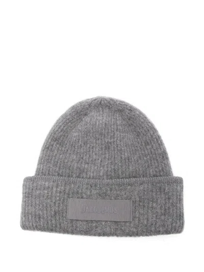 Jacquemus Grey Gros Grain Wool Beanie Hat In Gray