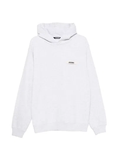 Jacquemus Grey Hoodie With Grosgrain Logo In White