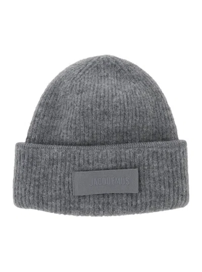 Jacquemus Grey Le Bonnet Gros Grain With Logo Patch On The Brim In Cashmere And Wool Man In Gray