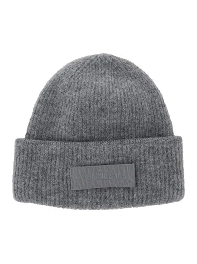JACQUEMUS GREY 'LE BONNET GROS GRAIN' WITH LOGO PATCH ON THE BRIM IN CASHMERE AND WOOL MAN