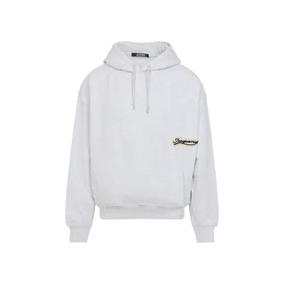 JACQUEMUS GREY LOGO DRAWSTRING HOODIE