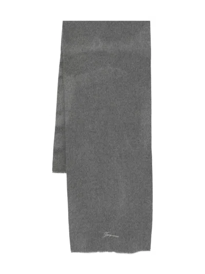 Jacquemus Grey Long Rectangular Fringed Scarf In Transparent