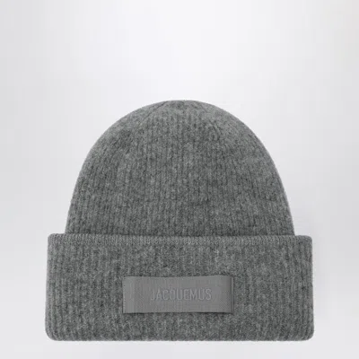 Jacquemus Grey Ribbed Wool-blend Beanie