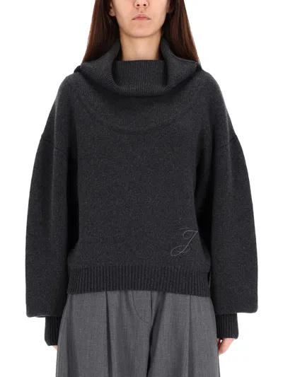Jacquemus Grey Voluminous Turtleneck Sweater In Black
