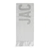 Jacquemus Maxi Logo Wool Fringed Scarf In Gray