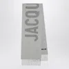 Jacquemus Logo Jacquard Wool Fringed Scarf In Gray