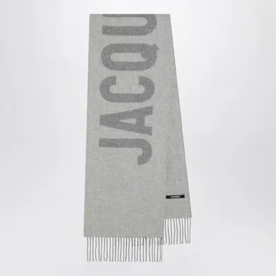 Jacquemus Grey Wool Scarf With Logo Women In Gray