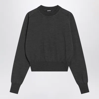 Jacquemus Grey Wool Sweater With Logo Embroidery In Gray