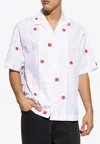 Jacquemus 'la Chemise Jean' White Shirt With Cuban Collar And All-over Logo Motif
