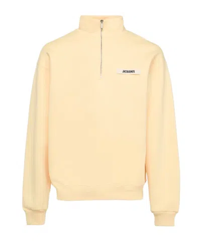 Jacquemus Grog Grain Zip-neck Sweatshirt In Light Beige