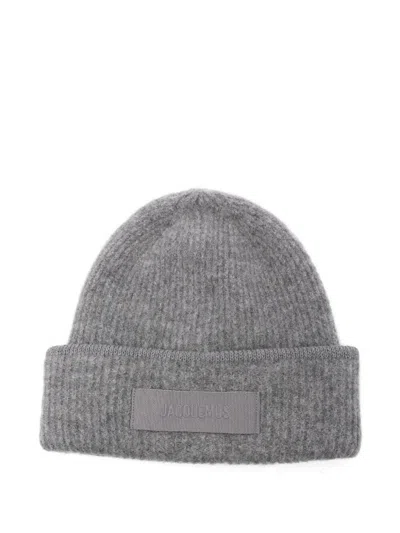 Jacquemus Gros Grain Beanie Hat By Le Bonnet In Gray
