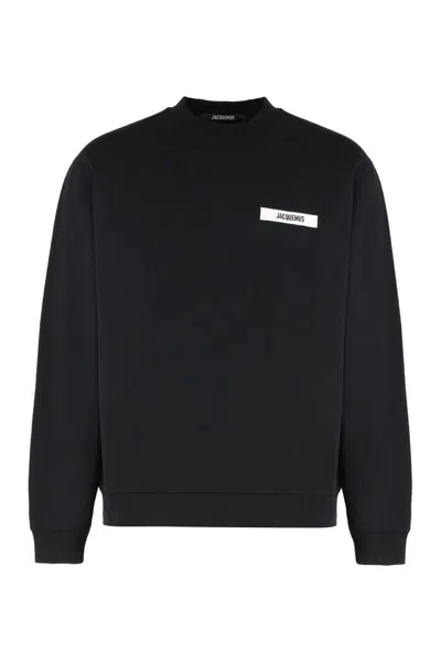 Jacquemus Crew-neck Cotton Sweatshirt Ribbed Edges In Black