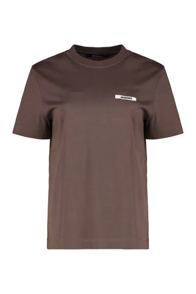Jacquemus Ribbed Collar Crew-neck T-shirt In Cotton In Brown