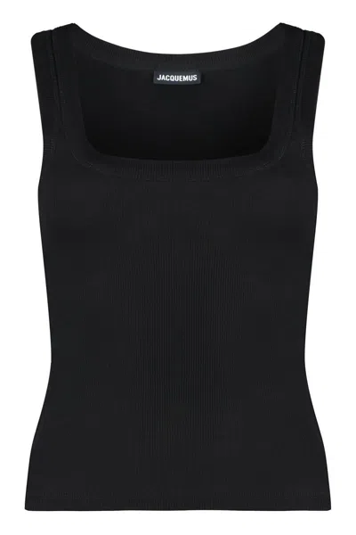 Jacquemus Gros Grain Cotton Tank Top In Black