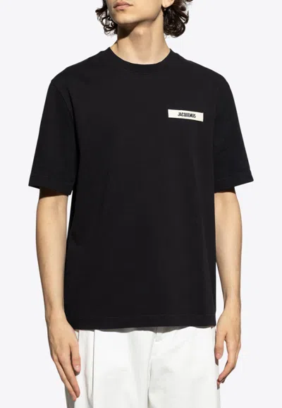 Jacquemus Minimalist Black Short-sleeve Cotton T-shirt With Patch Detail