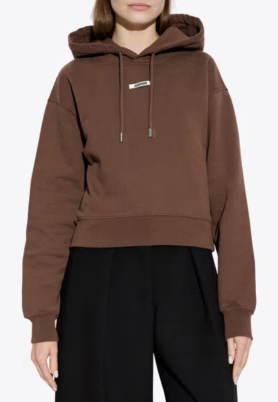 Jacquemus Gros Grain Cropped Hooded Sweatshirt In Brown