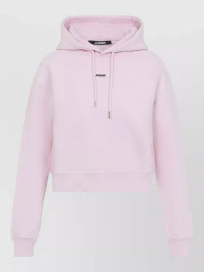 Jacquemus Gros Grain Cropped Hoodie Drawstring Hood In Pink