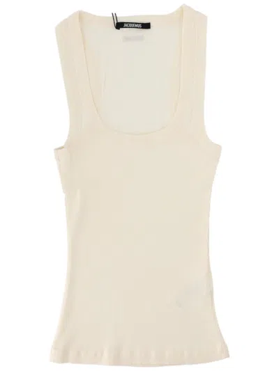 Jacquemus Gros Grain Fitted Scoop Neck Cotton Tank Top In Neutral