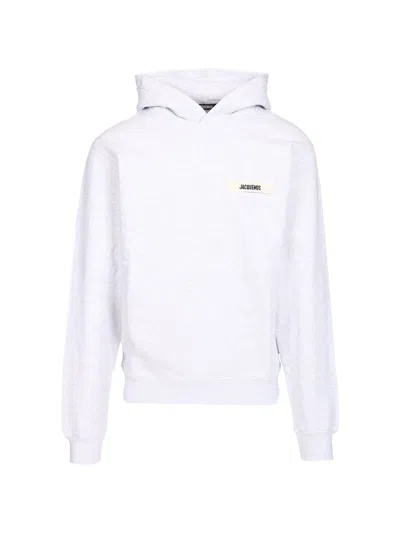 Jacquemus Grey Hoodie With Grosgrain Logo In Transparent
