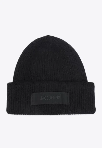 Jacquemus Gros Grain Knitted Beanie In Black