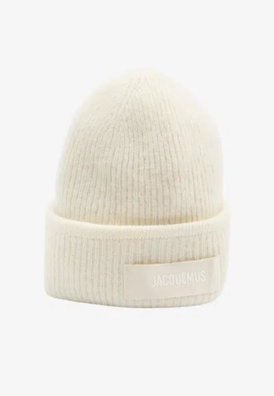 Jacquemus Gros Grain Logo Beanie In Off-white