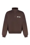 Jacquemus Grosgrain Sweatshirt With Turtleneck And Half-zip Closure In Brown