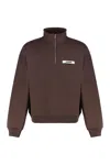 Jacquemus Grosgrain Sweatshirt With Turtleneck And Half-zip Closure In Brown