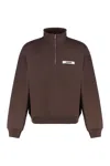 Jacquemus Grosgrain Sweatshirt With Turtleneck And Half-zip Closure In Brown