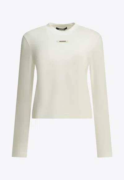 Jacquemus Gros Grain Logo Long-sleeved T-shirt In White