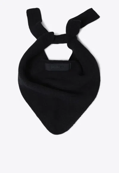 Jacquemus Gros Grain Logo Wool-blend Scarf In Black