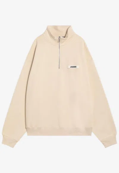 Jacquemus Gros Grain Quarter-zip Sweatshirt In Neutral