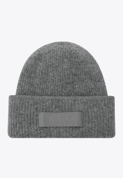 Jacquemus Gros Grain Ribbed Alpaca Beanie In Gray