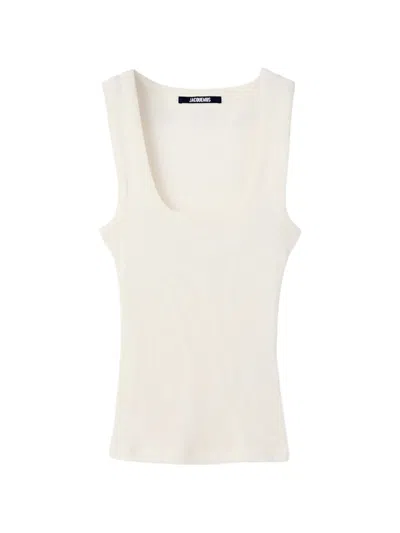 Jacquemus Gros Grain Ribbed Scoop-neck Vest Top In White