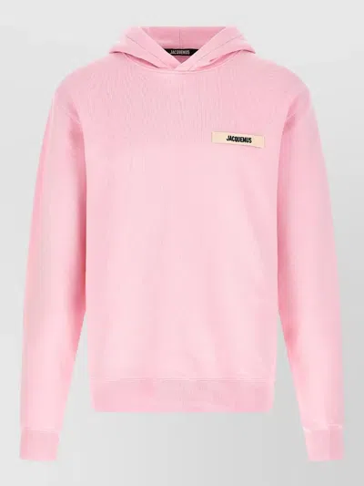 Jacquemus Gros Grain Signature Hooded Knit Sweatshirt In Pink