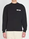 Jacquemus Mens Black Grosgrain-logo Long-sleeve Cotton T-shirt In Black