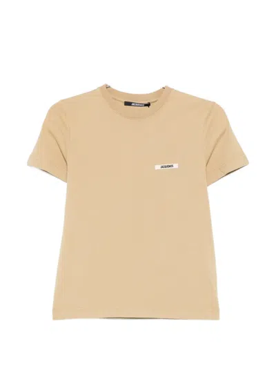 Jacquemus Beige Label Chest Minimalist T-shirt In Neutral