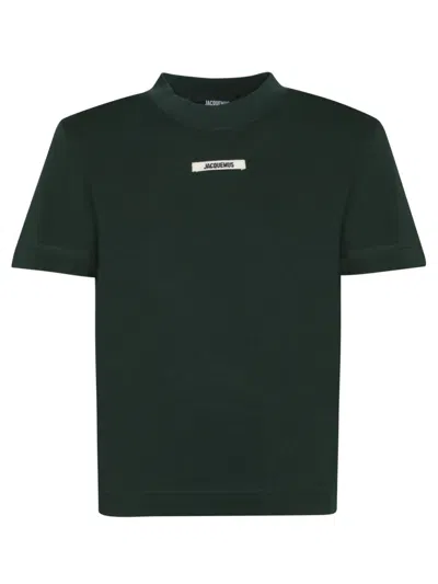 Jacquemus Gros Grain T-shirt With Distinctive Logo Detail In Green