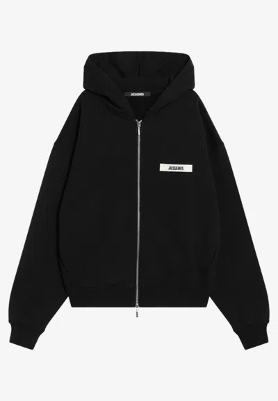 Jacquemus Gros Grain Zip-up Hooded Sweatshirt In Black