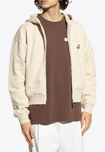 Jacquemus Gros Grain Zip-up Hooded Sweatshirt In White