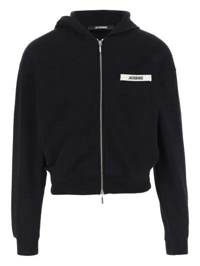 Jacquemus Le Hoodie Zip Gros Hooded Cotton Sweatshirt In Black
