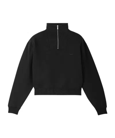 Jacquemus Gros Grain Zip-up Turtleneck Sweatshirt In Black