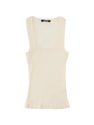 Jacquemus Gros Grain Fitted Scoop Neck Cotton Tank Top In Neutral
