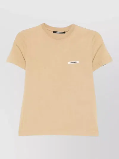 Jacquemus Grosgrain Cotton Crew Neck T Shirt In Brown