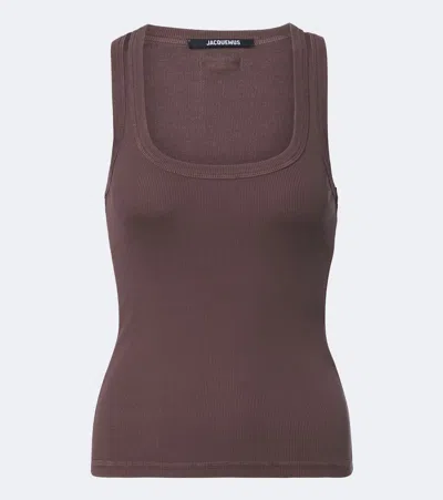 Jacquemus Grosgrain Cotton Jersey Tank Top In Brown